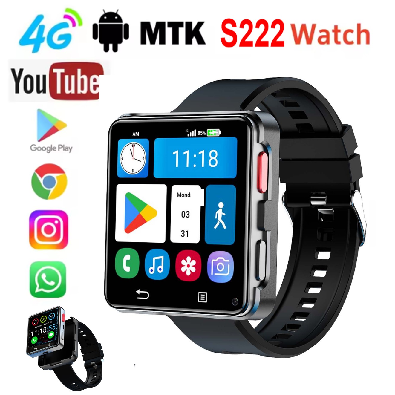 Smartwatches - S222 스마트워치 4G SIM 카드 4GB