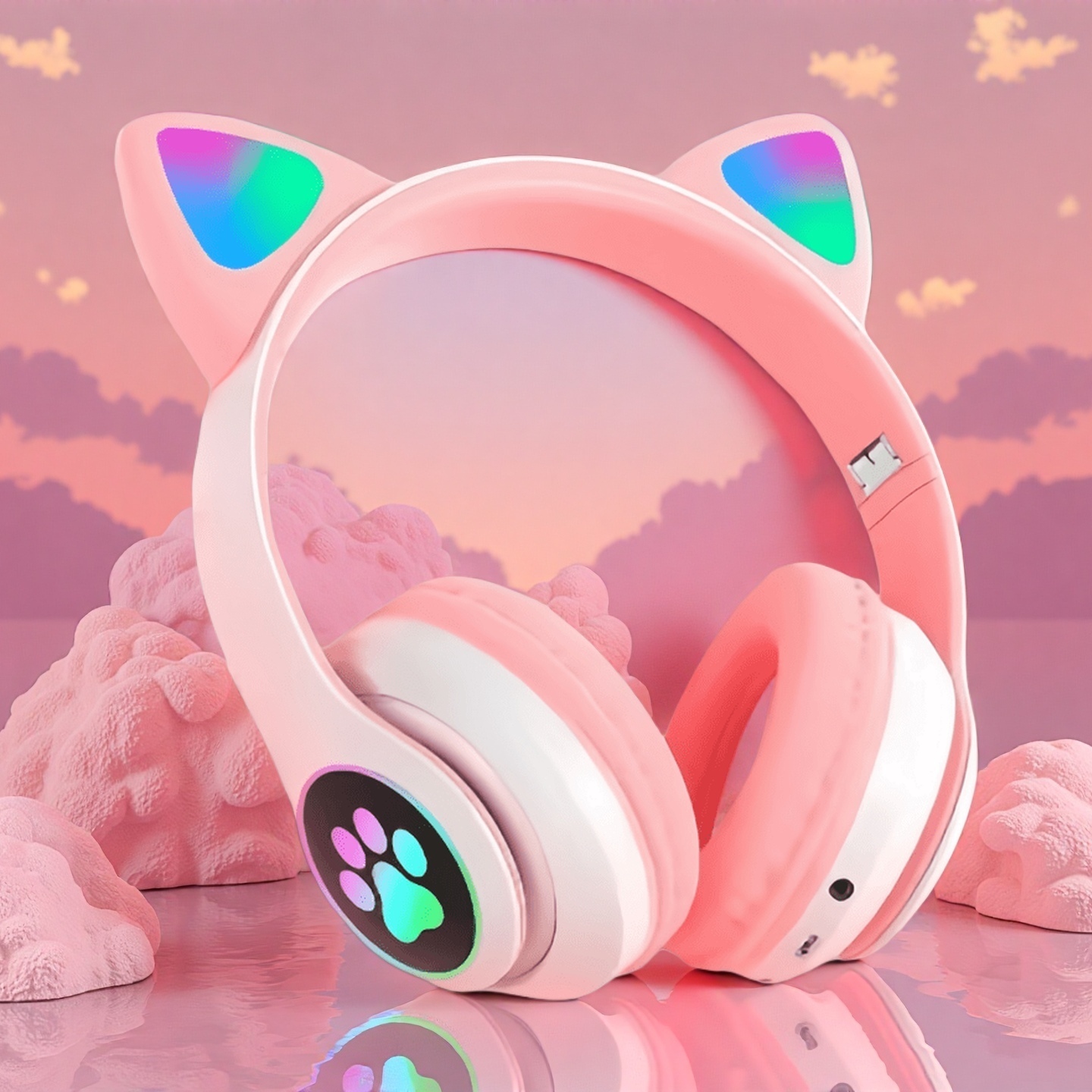 Cat Ear Bluetooth Headset Led - 새로운 플래시 라이트 귀여운 고양이 귀