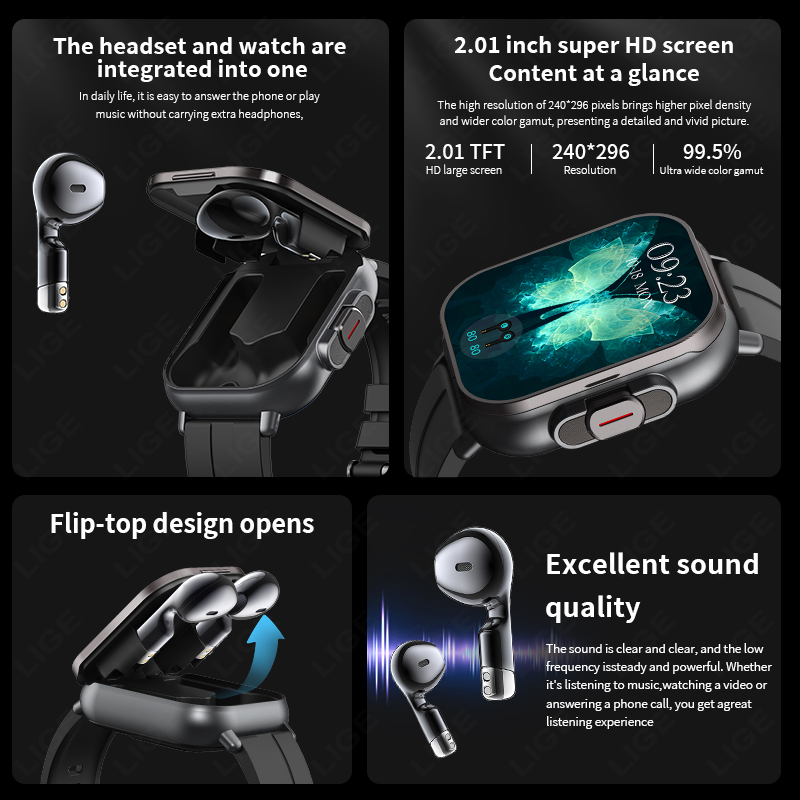 LIGE 신형 2 in 1 TWS 스마트워치 이어버드  - Tws Earbuds Bluetooth 5.3 리뷰 및 가격