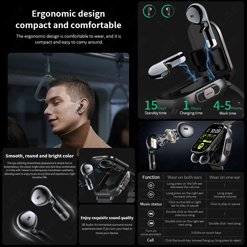 LIGE 신형 2 in 1 TWS 스마트워치 이어버드  - Tws Earbuds Bluetooth 5.3 리뷰 및 가격
