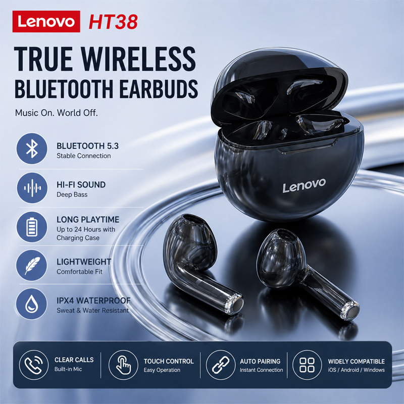 새로운 레노버 HT38 무선 헤드폰 TWS 블루투스 이 - Tws Earbuds Bluetooth 5.3 리뷰 및 가격
