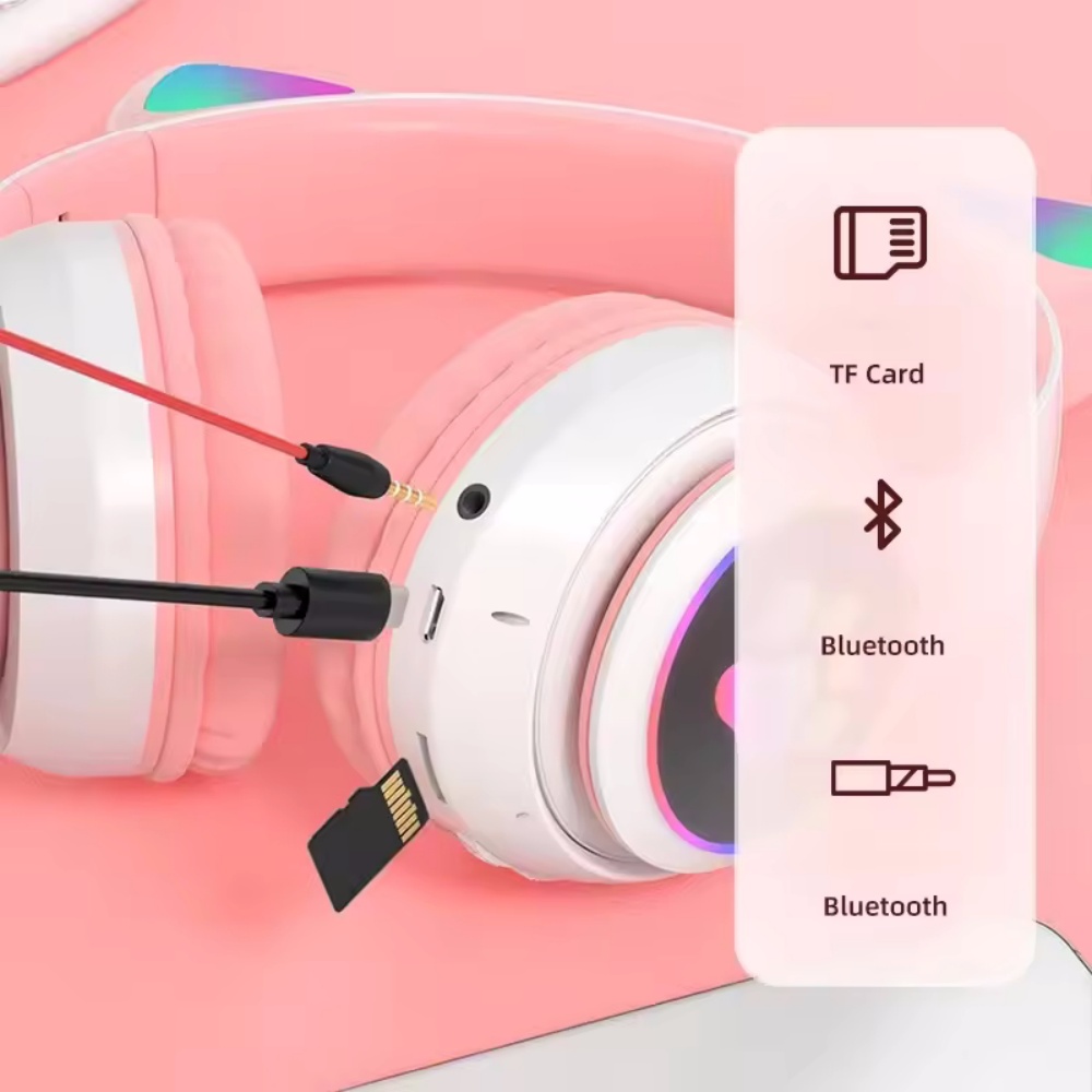 어린이 소녀들을 위한 귀여운 고양이 귀 무선 헤드셋 L - Cat Ear Bluetooth Headset Led 리뷰 및 가격